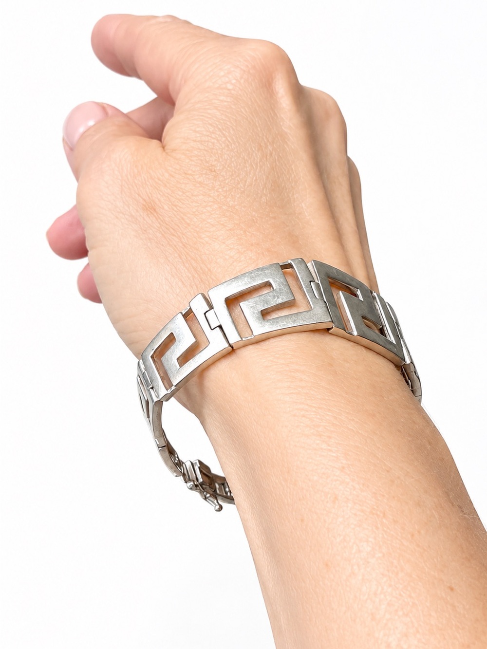 Vintage QN.65 925 Sterling Silver Greek Key Meander Statement Bracelet 20.4g